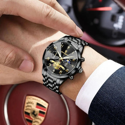 POEDAGAR Luxury High Quality Man Wristwatch Chronograph Stainless Steel Quartz Men's Watches Waterproof Luminous Men Clock Reloj Good Vibrations