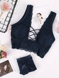 Women Bra Set Sexy Cross Straps Bra Panty Underwear Set Ladies Push Up Lace Hollow Intimates Briefs Lingerie Set Good Vibrations