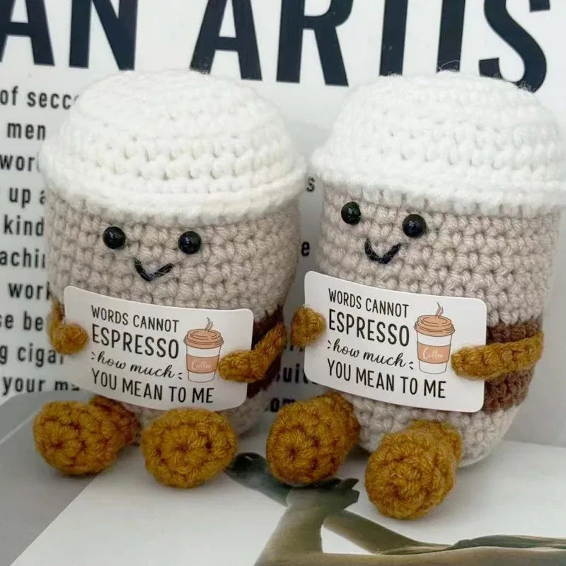 Positive Energy Handmade Plush Wool Knitting Shark Potatoes Doll Emotional Support Hug Pocket with Card Creative Festivals Gift Good Vibrations