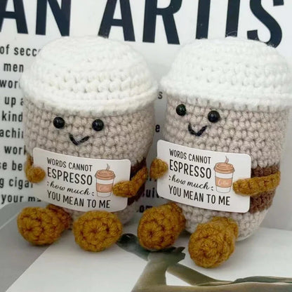 Positive Energy Handmade Plush Wool Knitting Shark Potatoes Doll Emotional Support Hug Pocket with Card Creative Festivals Gift Good Vibrations