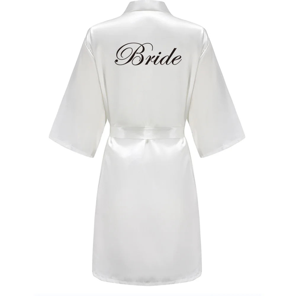 Grass Green Women's White Letter Bride Bridesmaid Short Satin Robes for Wedding Party Getting Ready Good Vibrations