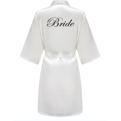 Grass Green Women's White Letter Bride Bridesmaid Short Satin Robes for Wedding Party Getting Ready Good Vibrations