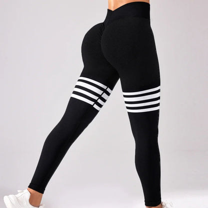 Women V Back Line Leggings Butt Lifting Gym Fitness Athletic Workout Elastic Leggins Outdoor Yoga Pants Sports Training Tights Good Vibrations