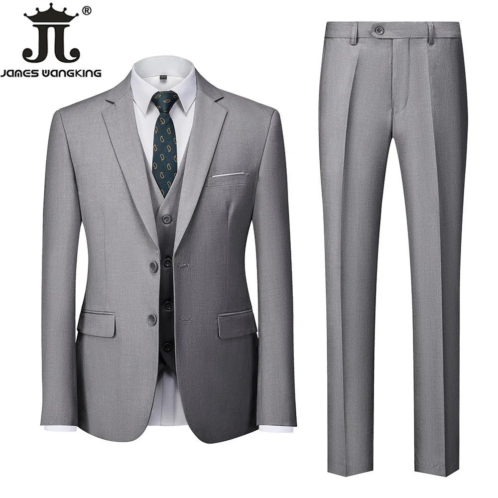 18 Color M-6XL ( Jacket + Vest + Pants ) Boutique Solid Color Men's Official Business Suit Bride's Wedding Dress Party Male Suit Good Vibrations