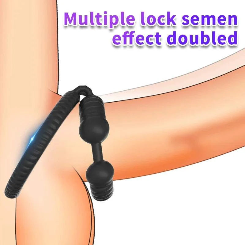 Semen lock ring male masturbator with multiple locking effects for delayed ejaculation.