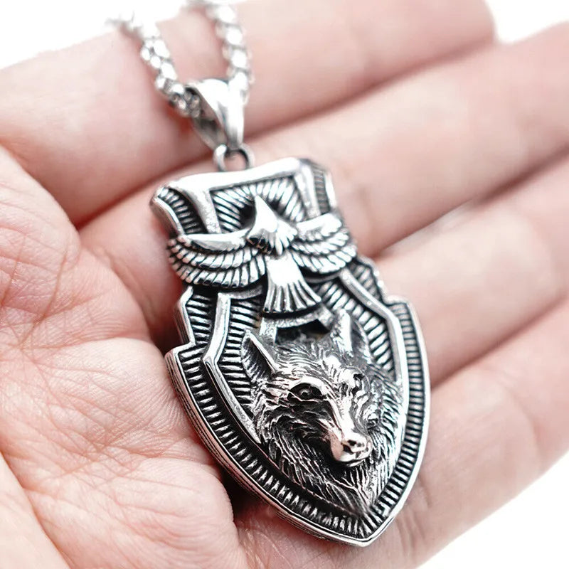 Fashion Men's Wolfhead Necklace Stainless Steel Triangle Pendant Hip Hop Necklaces for Men Punk Animal Jewelry Anniversary Gift Good Vibrations