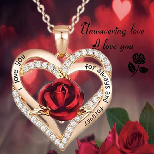 Fashion Women Heart Rose Necklace Cross Heart Bow Pendant Engagement Necklace for Women Flower Jewelry Birthday Anniversary Gift Good Vibrations