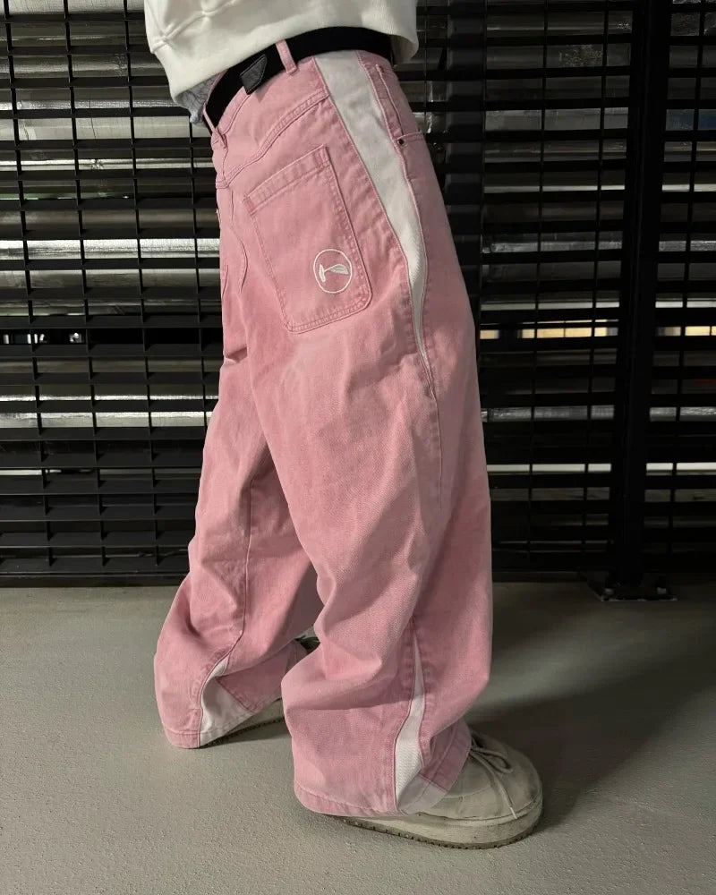 Y2K baggy Jeans Splicing embroidery high quality Jeans Fashion men women Sweatpants Casual streetwear Hip Hop wide leg trousers Good Vibrations