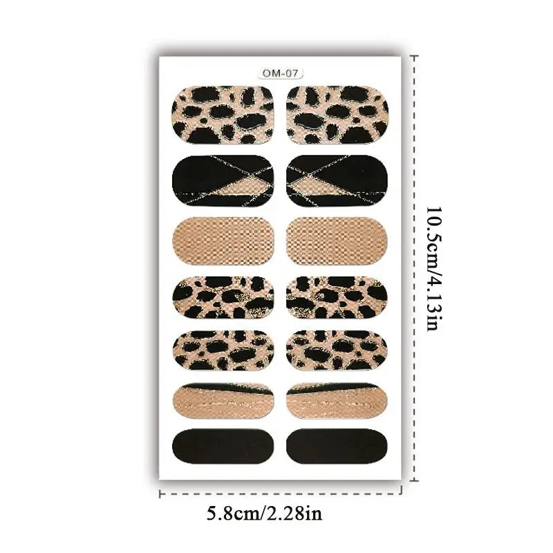 14 Strips Leopard Print Semi-Cured Gel Nail Decals 3D Gradient Waterproof Full Cover Flakes Nail Sticker DIY Adhesive Nail Wraps Good Vibrations