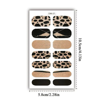 14 Strips Leopard Print Semi-Cured Gel Nail Decals 3D Gradient Waterproof Full Cover Flakes Nail Sticker DIY Adhesive Nail Wraps Good Vibrations