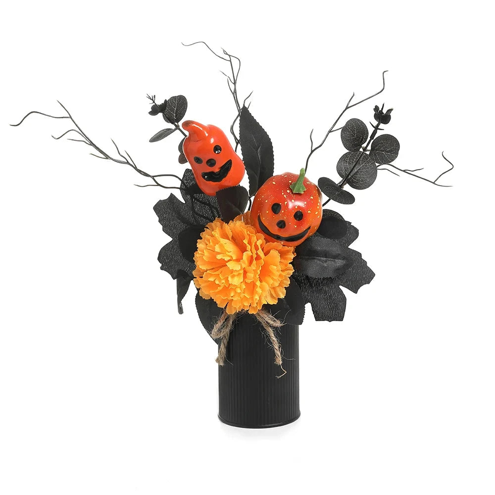 Halloween Home Room Decoration Simulation Pumpkin Maple Leaf Flower Table Decor, Halloween Pumpkin Barrel Decoration Props Good Vibrations