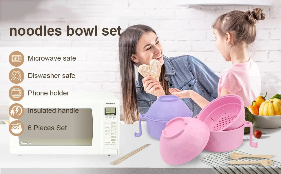 Ramen Cooker, Microwave Ramen Bowl Set with Chopsticks Spoon Ramen Noodle Bowl Instant Cooking for College Dorm Room Essentials Good Vibrations