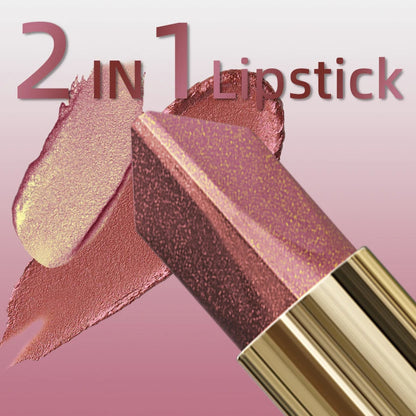 1PC Glitter Shiny Metallic Two Tone Lipstick Matte Pearlescent Lip Tint,Long Lasting Lip Senior Lip Makeup Gifts Lip Gloss Coste Good Vibrations