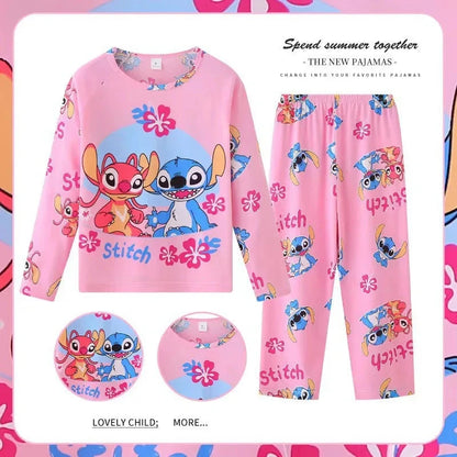 New Pajamas Boys Girls Pajamas Stitch Clothing Sets Kids Long Sleeve +Pant 2 Pieces Children Home Clothing Girl Nightgown Pjs Good Vibrations