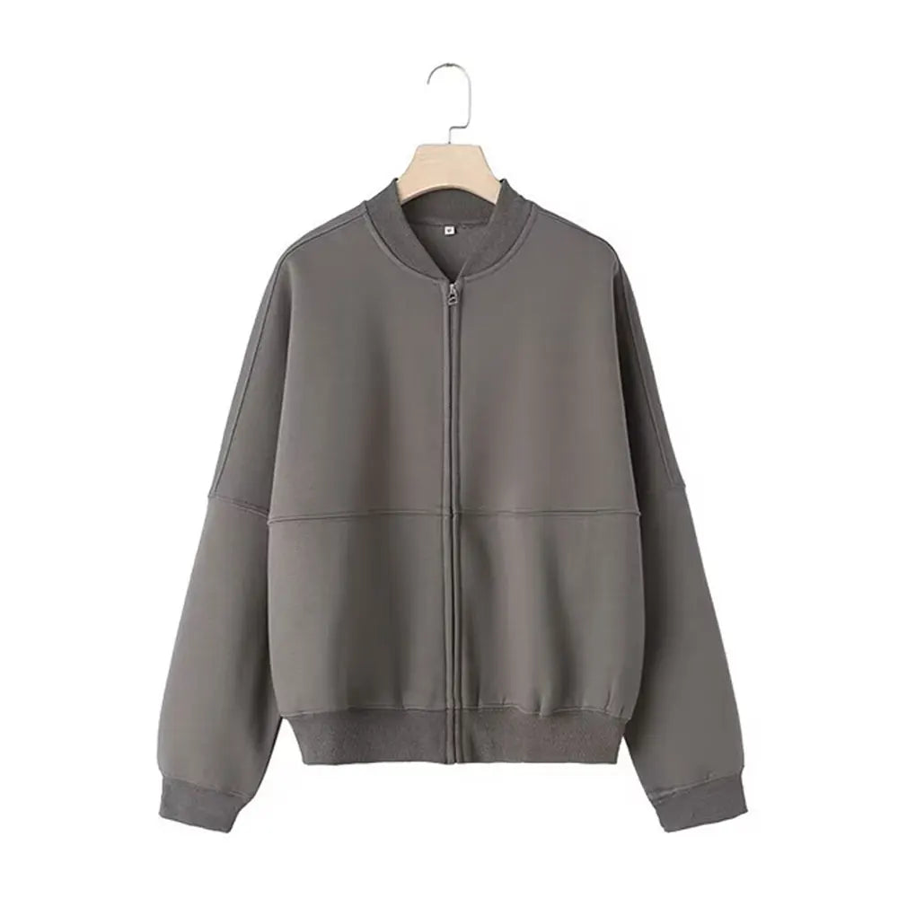 HH Women's Fall 2-Piece Retro Solid Color Zip Bomber Jacket Sweatshirt+High Waist Lace Up Women's Wide Leg Pants Street Wear Good Vibrations