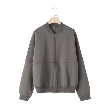 HH Women's Fall 2-Piece Retro Solid Color Zip Bomber Jacket Sweatshirt+High Waist Lace Up Women's Wide Leg Pants Street Wear Good Vibrations