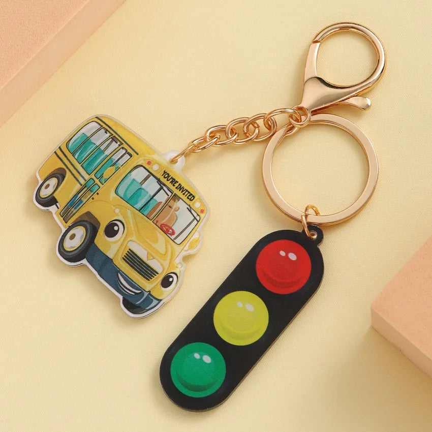 Teachers Day Gift Keychain Graduation Decorations 2025 Bus Book Wood Pendant Bag Charms Tassel Key Chains for Best Friends Gifts Good Vibrations
