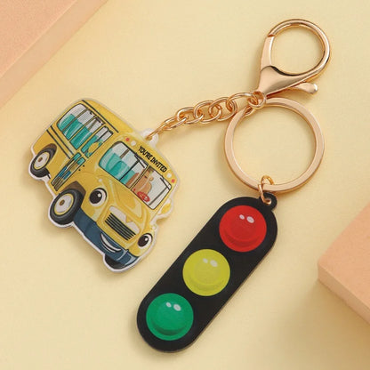 Teachers Day Gift Keychain Graduation Decorations 2025 Bus Book Wood Pendant Bag Charms Tassel Key Chains for Best Friends Gifts Good Vibrations