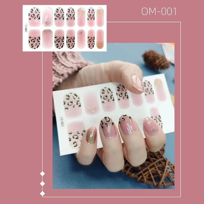 14 Strips Leopard Print Semi-Cured Gel Nail Decals 3D Gradient Waterproof Full Cover Flakes Nail Sticker DIY Adhesive Nail Wraps Good Vibrations