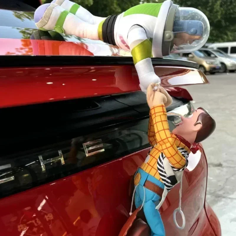 Toy Story Buzz Lightyear Rescue Woody Plush Dolls Auto Car Exterior Decoration Funny Dolls Outside Hang Toy Car Roof Ornament Good Vibrations