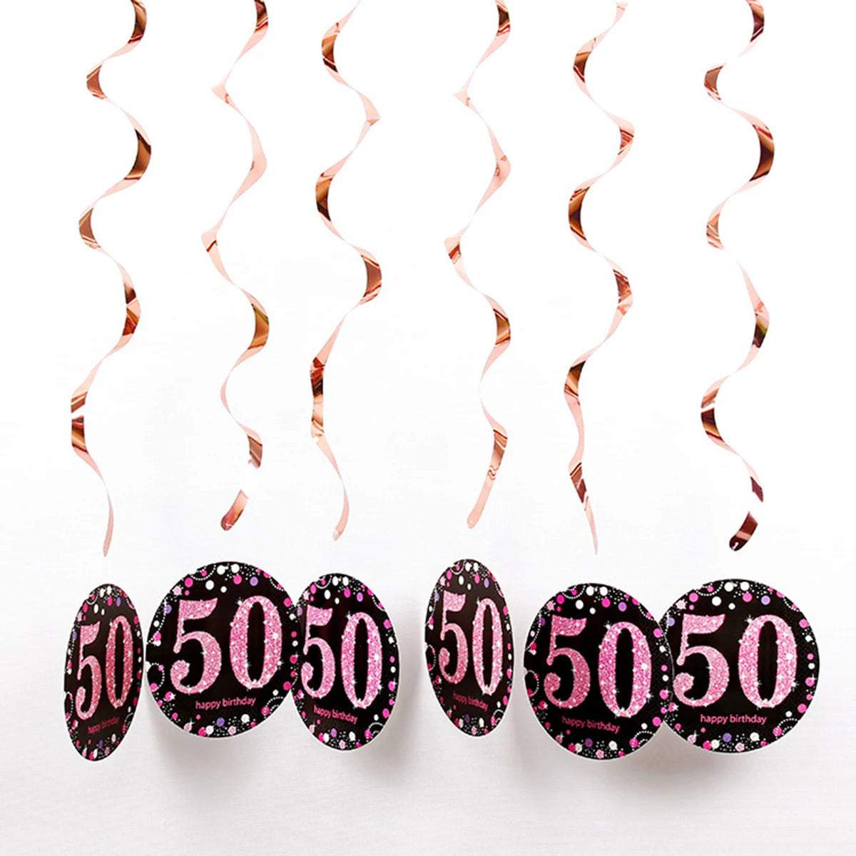 6pcs PVC 18 21 30 40 50 Years Old Spiral Happy Birthday Swirl Hanging Ornaments Party Background Layout Decor Supplies Good Vibrations