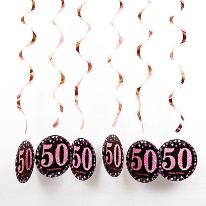 6pcs PVC 18 21 30 40 50 Years Old Spiral Happy Birthday Swirl Hanging Ornaments Party Background Layout Decor Supplies Good Vibrations