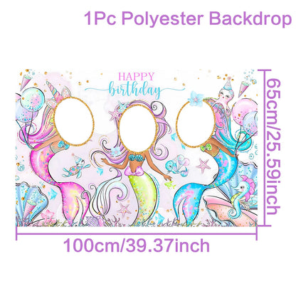 Mermaid photo Frame Background Little Mermaid Tail Birthday Party Decor Kids Girl Baby Shower Birthday Party Supplies Backdrop Good Vibrations