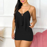 Womens Dresses Summer Fashion Floral Print Asymmetrical Chain Strap Sexy Backless V-Neck Sleeveless Bodycon Mini Dress Sets 2025 Good Vibrations