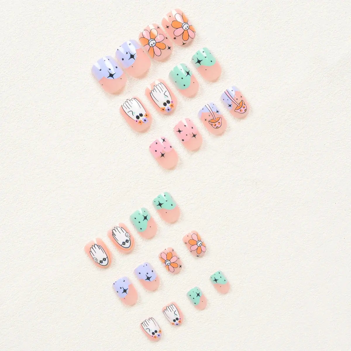 24Pcs Halloween-Themed Press-On Nails Set, Floral & Festive Elements Design, Glossy Finish with Jelly Glue & Nail File Included Good Vibrations