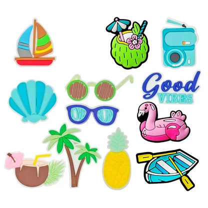 Shoe Charms for Crocs Accessories Beach Sea Shoes Charm for Croc Decorations Pins Men Accessory Jeans Woman Clogs Clips Badges Good Vibrations