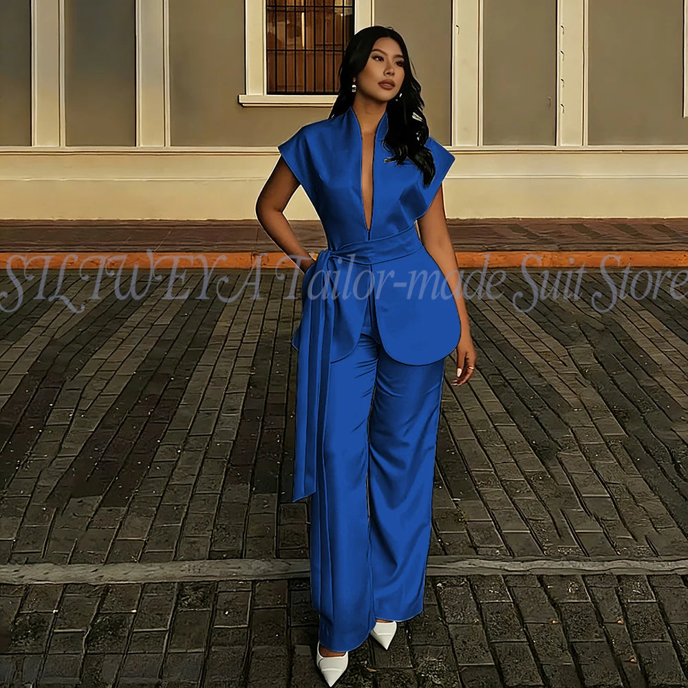Modern Women Suits For Wedding Business Fashion 2 Pieces Sets Elegant Women's Sets Outfits Short Sleeves Jacket Pants Customized Good Vibrations