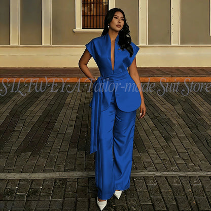 Modern Women Suits For Wedding Business Fashion 2 Pieces Sets Elegant Women's Sets Outfits Short Sleeves Jacket Pants Customized Good Vibrations