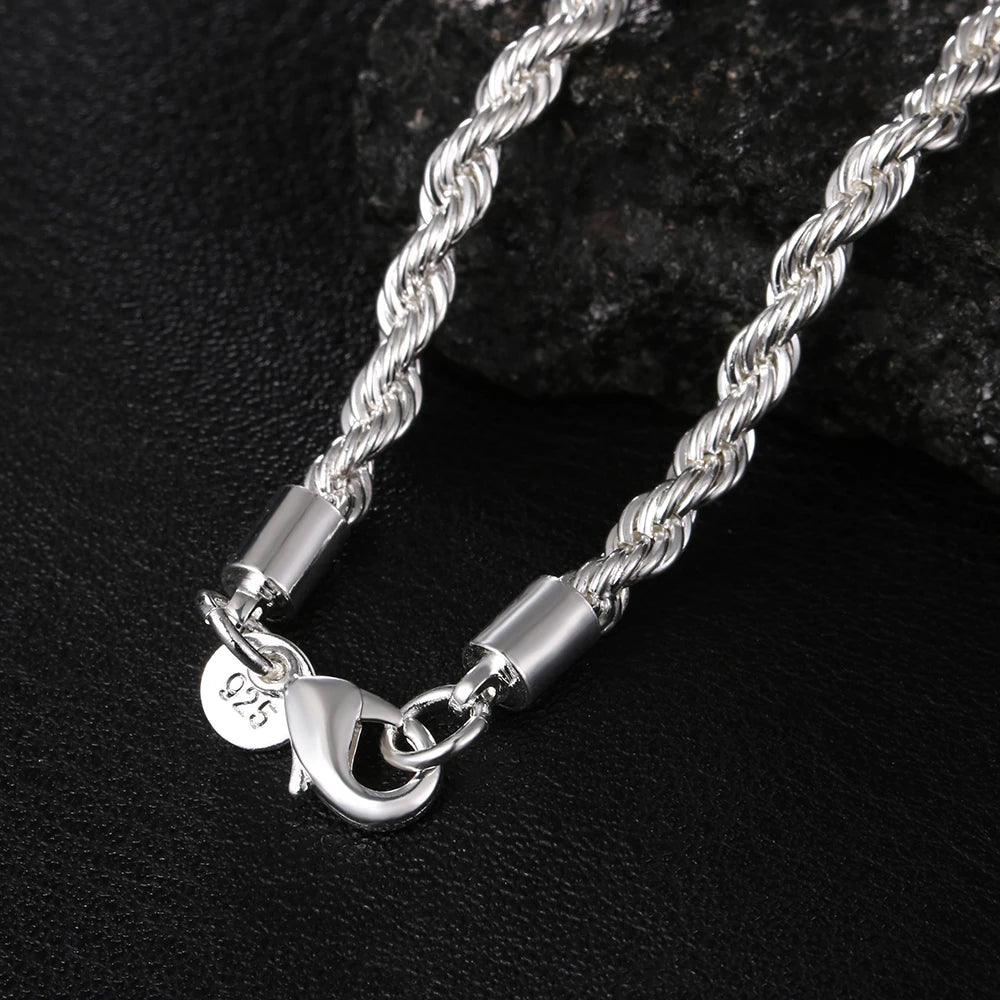 high quality silver color 4MM women men chain male twisted rope necklace bracelets fashion Silver jewelry Set Good Vibrations