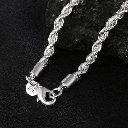 high quality silver color 4MM women men chain male twisted rope necklace bracelets fashion Silver jewelry Set Good Vibrations