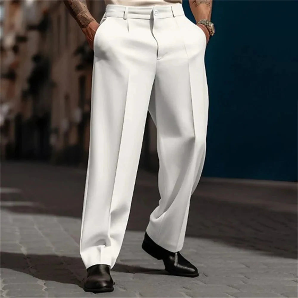 Mens Casual High-Waisted Loose Suit Pants 2024 New Business Versatile Comfortable Retro Solid Color Breathable Trousers For Men Good Vibrations
