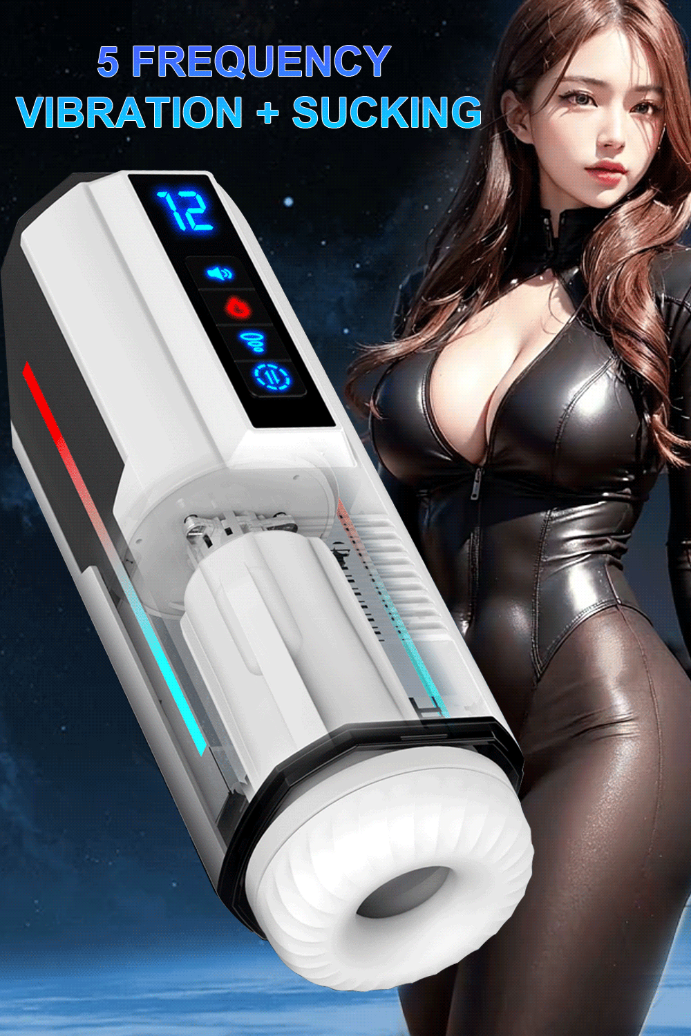 Automatic telescopic male masturbator with 5 frequency vibration and sucking 기능.