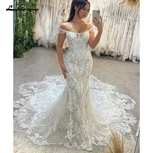 Lakshmigown Princess Lace Appliques Mermaid Wedding Gown for Women Customized Off the Shoulder Wedding Dress Vestido de Boda Good Vibrations