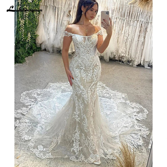 Lakshmigown Princess Lace Appliques Mermaid Wedding Gown for Women Customized Off the Shoulder Wedding Dress Vestido de Boda Good Vibrations