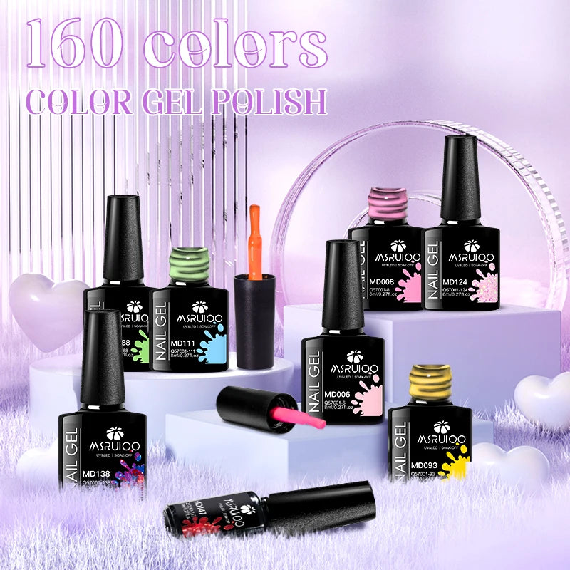 MSRUIOO 6pcs Nude Pink Gel Nail Polish Set Glitter Colorful Semi Permanent UV Gel Kits DIY Nail Art Painting Varnish Manicure Good Vibrations
