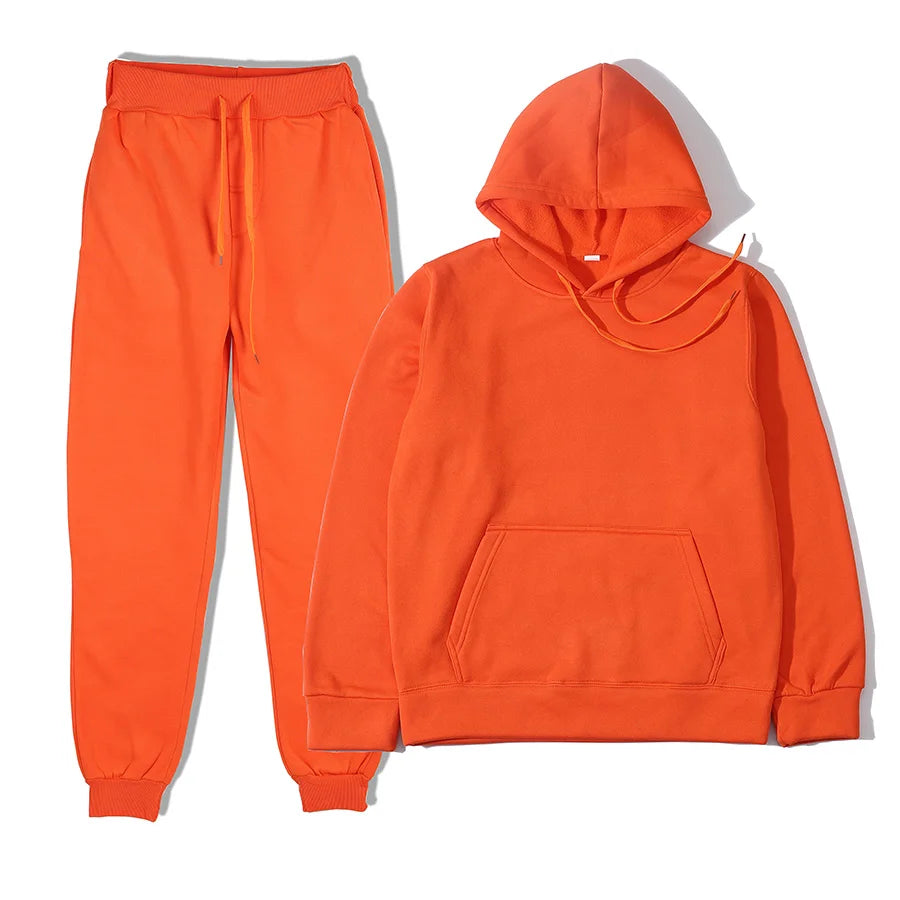 Men's Autumn and Winter New Solid Color Hoodie+pants Two-piece Set Fashionable Casual Sports Set Size S-3XL Men's Tracksuit Good Vibrations