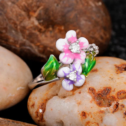 2026 Aesthetic Enamel Flower Finger Ring for Women Wedding Party New 2026  Silver Color Luxury Cubic Zirconia Jewelry Gift Good Vibrations