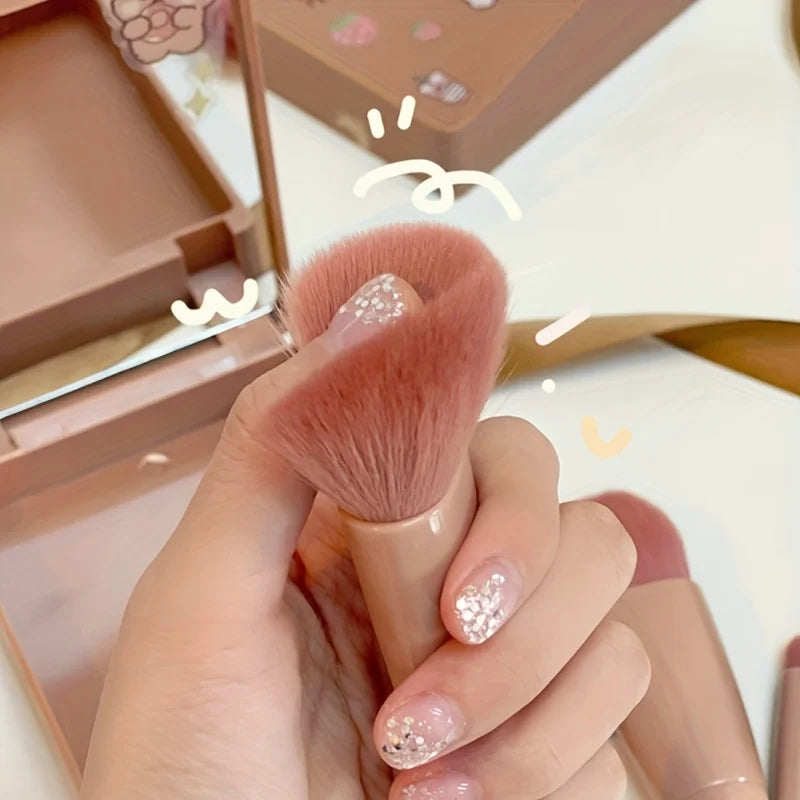 5Pcs Portable Makeup Brush Set With Mirror -  Foldable Travel Kit ，Mini Makeup Brush Set Travel Makeup Brush Set Good Vibrations