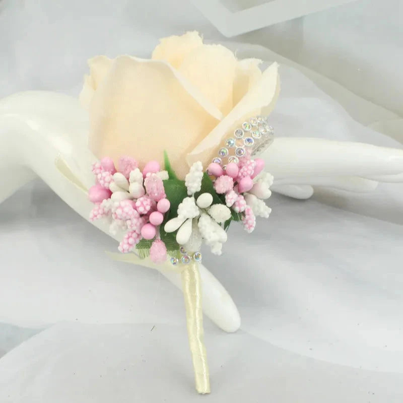 Meldel Wedding Corsages and Boutonnieres Artificial Roses Silk Groom Boutonniere Flower Groomsman Buttonhole Mariage Accessories Good Vibrations