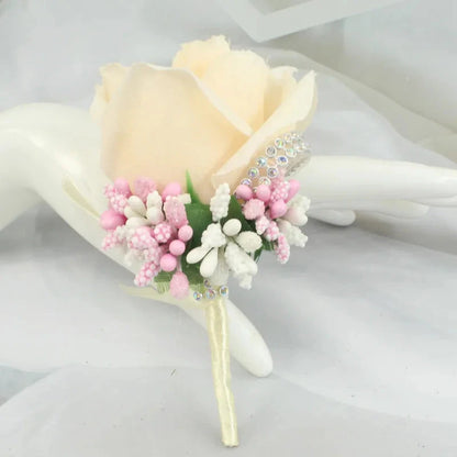 Meldel Wedding Corsages and Boutonnieres Artificial Roses Silk Groom Boutonniere Flower Groomsman Buttonhole Mariage Accessories Good Vibrations
