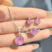 New Rose Cut Dream Color Zircon Crystal Pendant Necklaces Stud Earrings Rings For Women Fashion Luxury Female Jewelry Sets Good Vibrations Adult Super Store