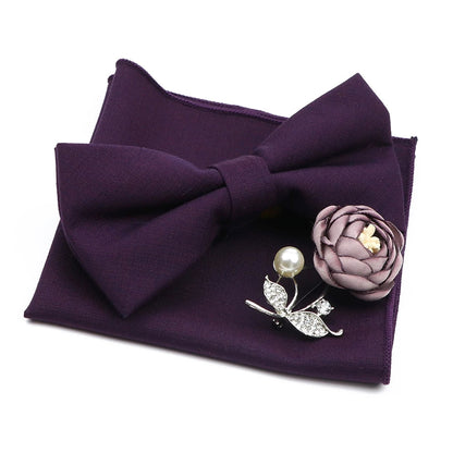 Mens Wedding Bowtie Brooch Set Romantic Solid Color Bamboo Fiber Bowknot Flower Lapel Pin Blue Pink Cravat Suit Shirt Accessory Good Vibrations