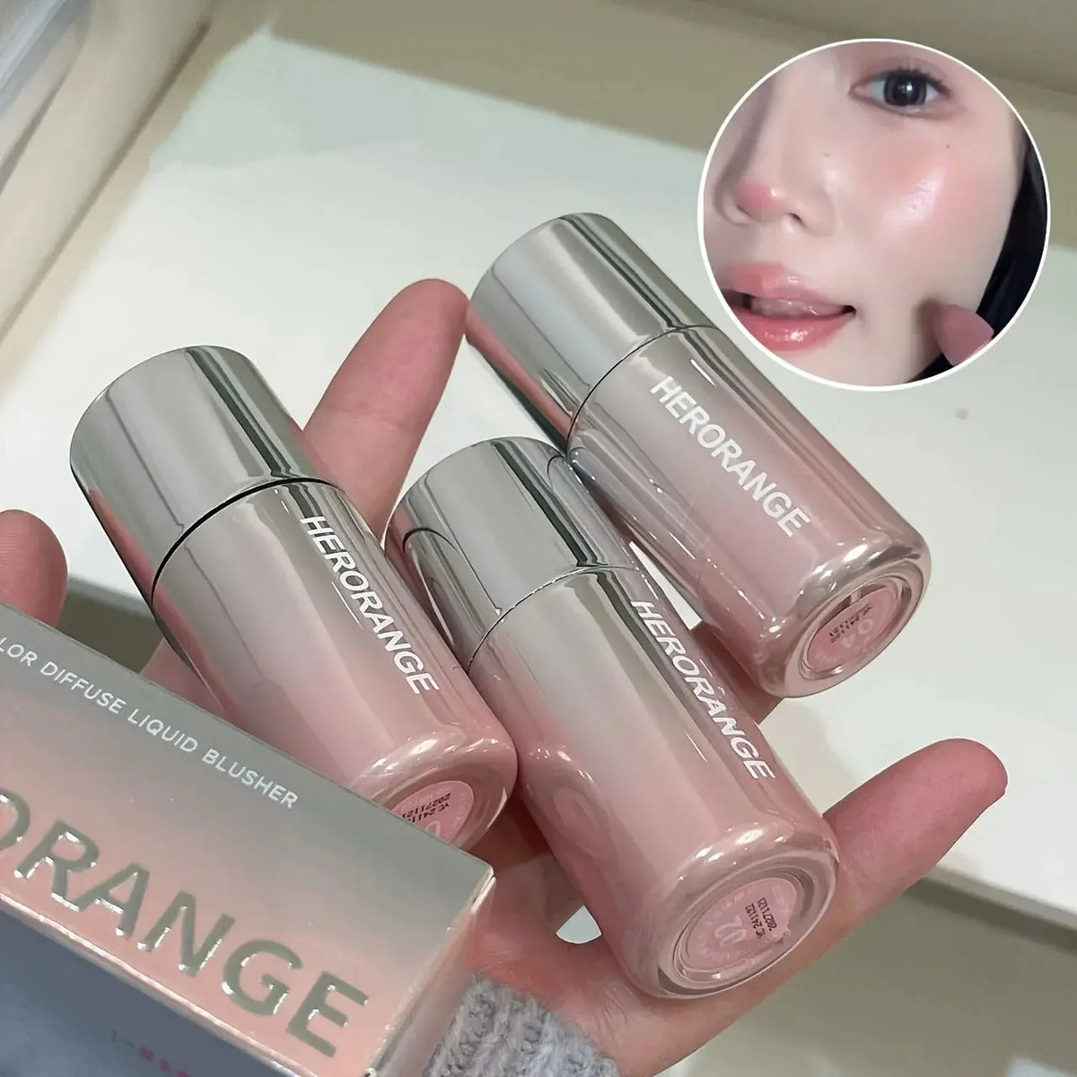Herorange Liquid Blush Stick, with Sponge Tip, Suitable for Lips and Cheeks, Waterproof and Long-Lasting Color Correction, Suitable for All Skin Color, with Brightening Effect, Birthday Gift, Valentine's Day Gift Net Content Good Vibrations