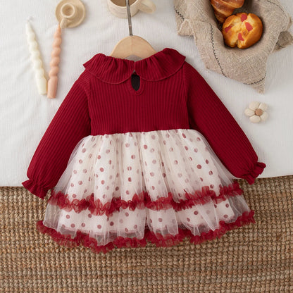 Autumn New Christmas Party Baby Girl Dress, Cute Polka Dot Children'S Clothing Suitable For Babies Aged 6 Months To 3 Years Old Good Vibrations