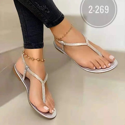New Summer Sandals for Women Fashion Pointed Toe Flats Women's Casual Sandals Ladies Flip Flops Roman Low Heel Woman Sandalias Good Vibrations