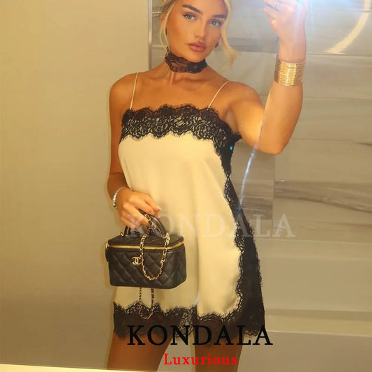 KONDALA Sexy Chic Satin Lace Square Collar Tops Women Side Split Cami Party Tops Fashion 2025 Evening Club Christmas Girl Tops Good Vibrations